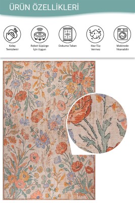 Florart Renkli Çiçekli Modern Desenli Dokuma Tabanlı Şönil Halı AL 572 - 5
