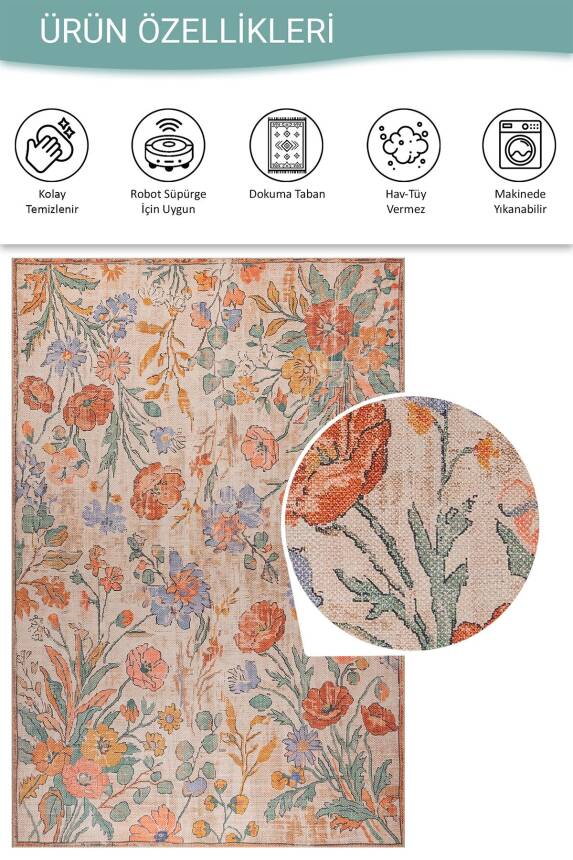 Florart Renkli Çiçekli Modern Desenli Dokuma Tabanlı Şönil Halı AL 572 - 5