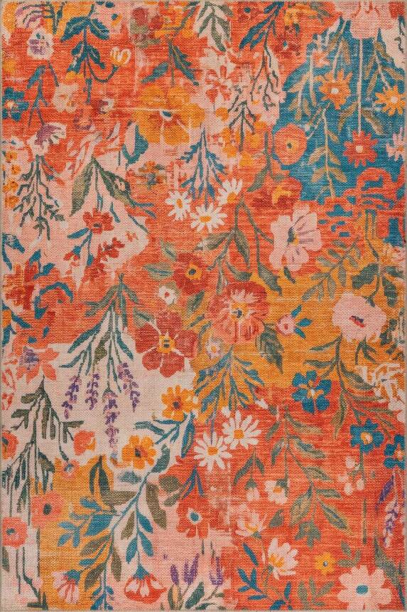 Florart Renkli Çiçekli Modern Desenli Dokuma Tabanlı Şönil Halı AL 580 - 1