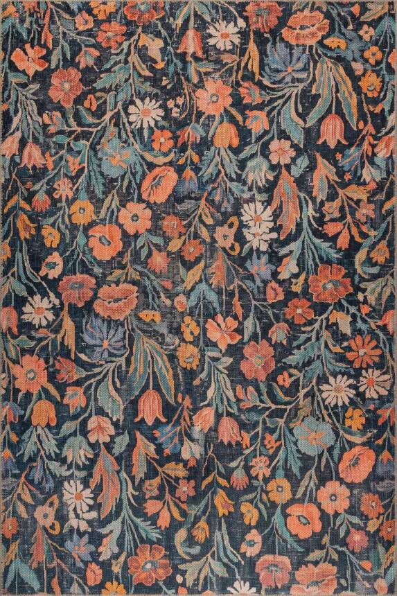 Florart Renkli Kır Çiçekli Modern Desenli Dokuma Tabanlı Şönil Halı AL 589 - 2