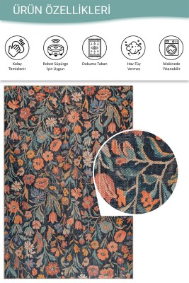 Florart Renkli Kır Çiçekli Modern Desenli Dokuma Tabanlı Şönil Halı AL 589 - 6