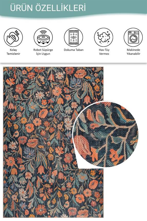 Florart Renkli Kır Çiçekli Modern Desenli Dokuma Tabanlı Şönil Halı AL 589 - 6