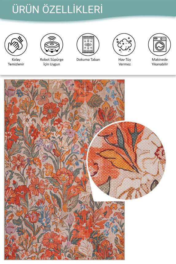 Florart Renkli Kır Çiçekli Modern Desenli Dokuma Tabanlı Şönil Halı AL 598 - 5