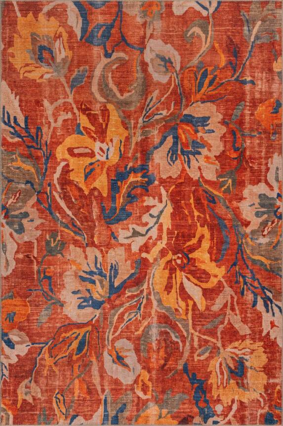 Florart Renkli Modern Soyut Çiçek Desenli Dokuma Tabanlı Şönil Halı AL 570 - 2