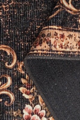 Florart Siyah Goblen Vintage Çiçek Desenli Dokuma Tabanlı Şönil Halı AL 558 - 3