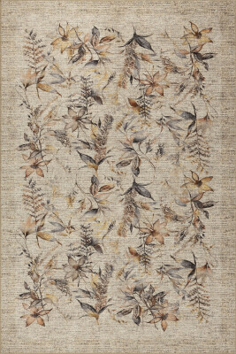 Florart Bej / Kahverengi Vintage Dokulu Çiçek Desenli Dokuma Tabanlı Şönil Halı AL 468 - 2