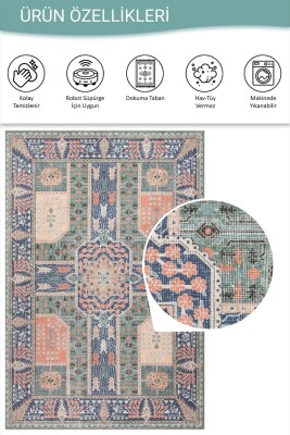 Florart Yeşil Çiçek Desenli Dokuma Tabanlı Modern Şönil Halı AL 551 - 5