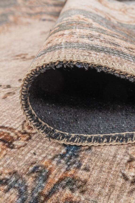 Florart Yeşil Krem Vintage Floral Goblen Gül Desenli Dokuma Tabanlı Şönil Halı AL 618 - 4