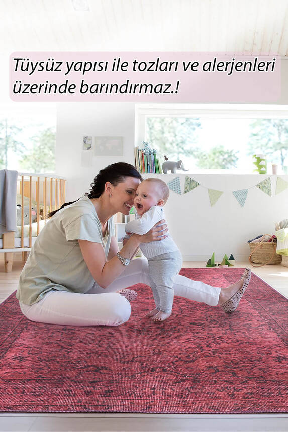 Outlet 300X400 Folk Eskitme Desenli Dokuma Taban Dekoratif Mor Halı BA-06 - 8