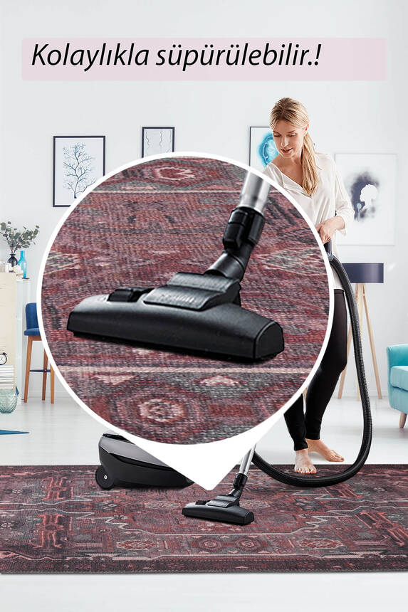 Outlet 300x400 Folk Etnik Desenli Dokuma Taban Dekoratif Bordo Halı BA-25 - 4