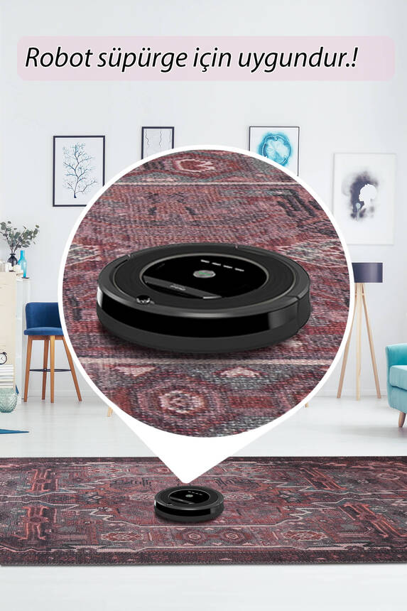 Outlet 300x400 Folk Etnik Desenli Dokuma Taban Dekoratif Bordo Halı BA-25 - 6