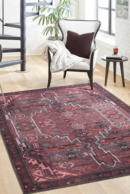 Outlet 300x400 Folk Etnik Desenli Dokuma Taban Dekoratif Bordo Halı BA-25 - 1