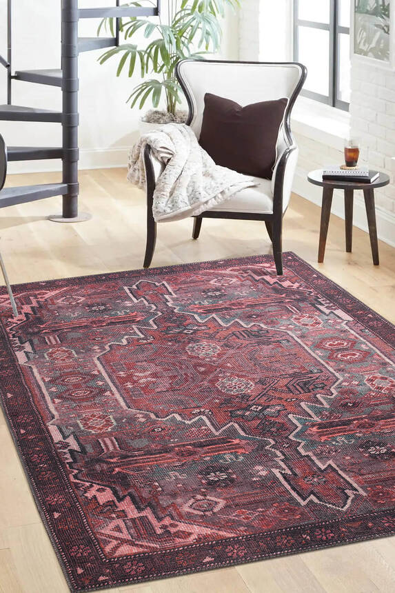 Outlet 300x400 Folk Etnik Desenli Dokuma Taban Dekoratif Bordo Halı BA-25 - 1