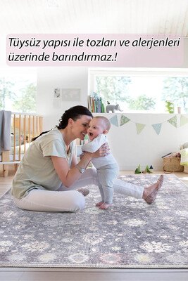 Outlet 230x230 Kare Folk Etnik Desenli Dokuma Taban Dekoratif Gri Halı BA-19 - 8