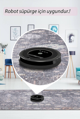 Outlet 230x230 Kare Folk Etnik Desenli Dokuma Taban Dekoratif Gri Halı BA-19 - 6