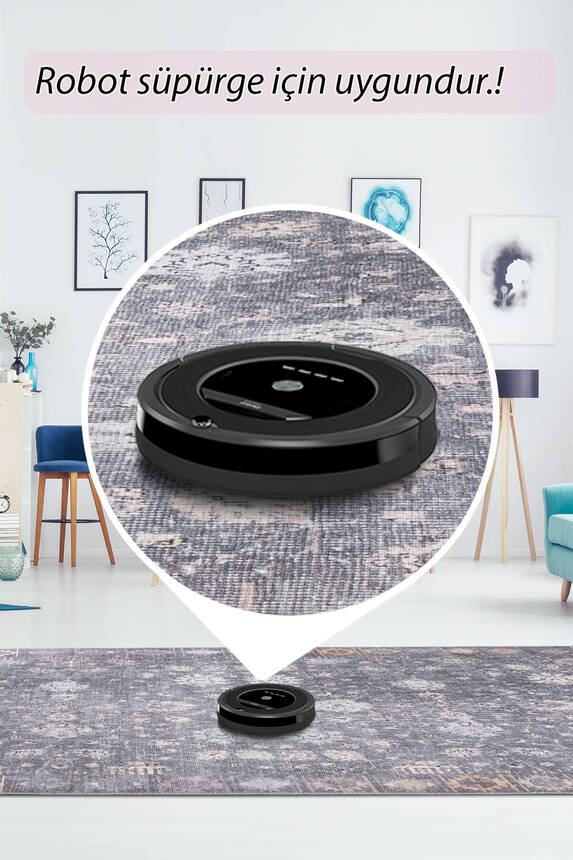 Outlet 230x230 Kare Folk Etnik Desenli Dokuma Taban Dekoratif Gri Halı BA-19 - 6