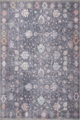 Outlet 230x230 Kare Folk Etnik Desenli Dokuma Taban Dekoratif Gri Halı BA-19 - 2