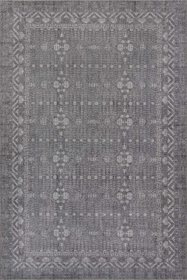 Folk Gri Antrasit Minimal Etnik Geometrik Desenli Dokuma Tabanlı Şönil Halı AL 554 - Artloop - Geometrik Halılar