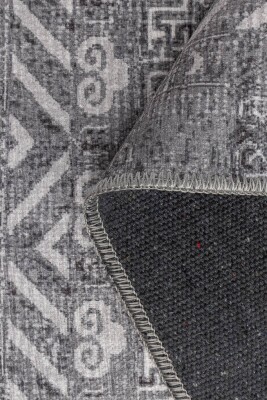 Folk Gri Antrasit Minimal Etnik Geometrik Desenli Dokuma Tabanlı Şönil Halı AL 554 - 3
