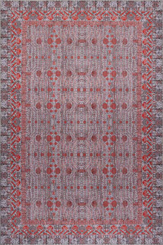 Folk Gri Minimal Etnik Geometrik Desenli Dokuma Tabanlı Şönil Halı AL 596 - 1