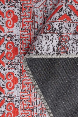 Folk Gri Minimal Etnik Geometrik Desenli Dokuma Tabanlı Şönil Halı AL 596 - 3
