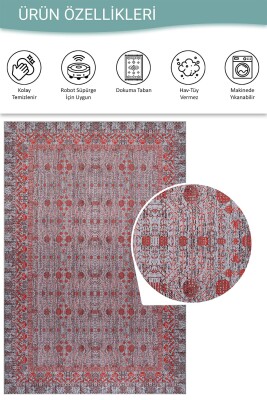 Folk Gri Minimal Etnik Geometrik Desenli Dokuma Tabanlı Şönil Halı AL 596 - 5