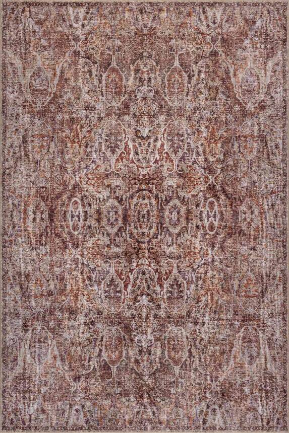 Folk Kahverengi Vintage Klasik Madalyon Desenli Dokuma Tabanlı Şönil Halı AL 594 - 1