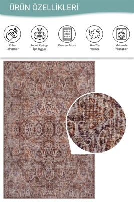 Folk Kahverengi Vintage Klasik Madalyon Desenli Dokuma Tabanlı Şönil Halı AL 594 - 5