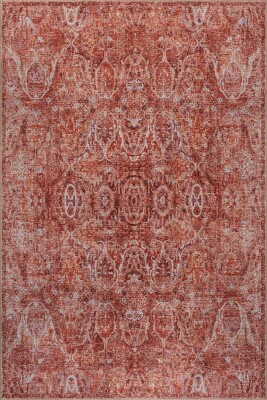 Folk Kiremit Vintage Klasik Madalyon Desenli Dokuma Tabanlı Şönil Halı AL 581 - Artloop - Turuncu Halılar