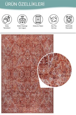 Folk Kiremit Vintage Klasik Madalyon Desenli Dokuma Tabanlı Şönil Halı AL 581 - 5