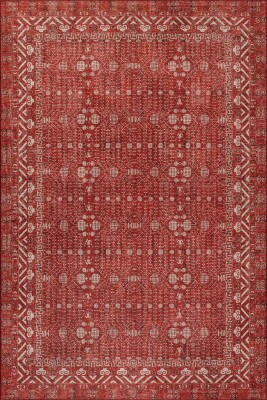 Folk Kırmızı Minimal Etnik Geometrik Desenli Dokuma Tabanlı Şönil Halı AL 575 - Artloop - Geometrik Halılar