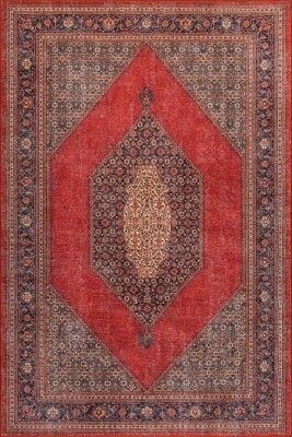 Folk Kırmızı Vintage Etnik Madalyonlu Klasik Desenli Dokuma Tabanlı Şönil Halı AL 620 - Artloop - Folk Halı Koleksiyonu