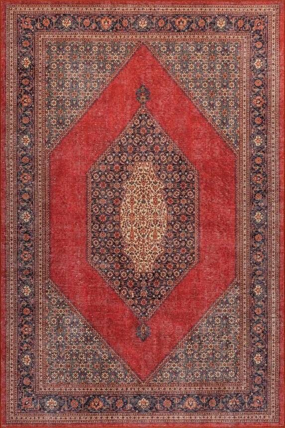 Folk Kırmızı Vintage Etnik Madalyonlu Klasik Desenli Dokuma Tabanlı Şönil Halı AL 620 - 1