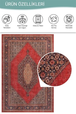 Folk Kırmızı Vintage Etnik Madalyonlu Klasik Desenli Dokuma Tabanlı Şönil Halı AL 620 - 5