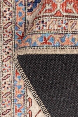 Folk Krem Kiremit Vintage Etnik Geometrik Desenli Dokuma Tabanlı Şönil Halı AL 593 - 3