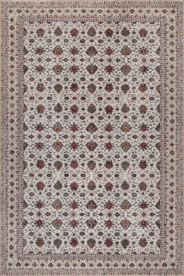 Folk Krem Vintage Çiçek Motifli Klasik Desenli Dokuma Tabanlı Şönil Halı AL 577 - Artloop - Krem Halılar