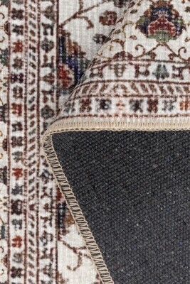 Folk Krem Vintage Çiçek Motifli Klasik Desenli Dokuma Tabanlı Şönil Halı AL 577 - 3