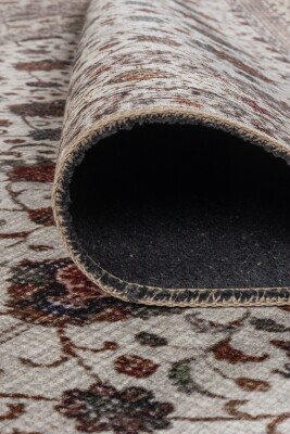 Folk Krem Vintage Çiçek Motifli Klasik Desenli Dokuma Tabanlı Şönil Halı AL 577 - 4