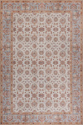 Folk Krem Vintage Çiçek Motifli Klasik Desenli Dokuma Tabanlı Şönil Halı AL 582 - Artloop - Krem Halılar