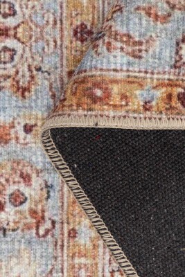 Folk Krem Vintage Çiçek Motifli Klasik Desenli Dokuma Tabanlı Şönil Halı AL 582 - 3