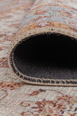 Folk Krem Vintage Çiçek Motifli Klasik Desenli Dokuma Tabanlı Şönil Halı AL 582 - 4