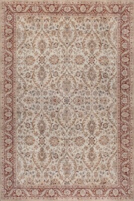 Folk Krem Vintage Çiçek Motifli Klasik Desenli Dokuma Tabanlı Şönil Halı AL 583 - Artloop - Krem Halılar