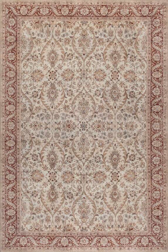 Folk Krem Vintage Çiçek Motifli Klasik Desenli Dokuma Tabanlı Şönil Halı AL 583 - 1