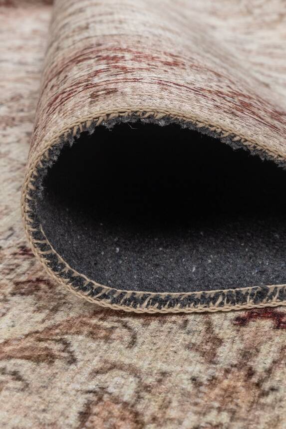 Folk Krem Vintage Çiçek Motifli Klasik Desenli Dokuma Tabanlı Şönil Halı AL 583 - 4