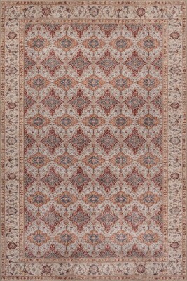 Folk Krem Vintage Etnik Madalyonlu Klasik Desenli Dokuma Tabanlı Şönil Halı AL 573 - Artloop - Krem Halılar