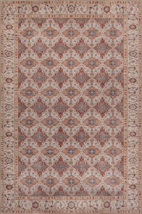 Folk Krem Vintage Etnik Madalyonlu Klasik Desenli Dokuma Tabanlı Şönil Halı AL 573 - 1