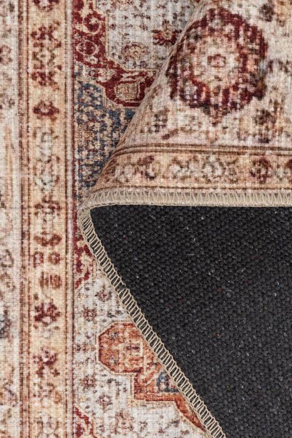 Folk Krem Vintage Etnik Madalyonlu Klasik Desenli Dokuma Tabanlı Şönil Halı AL 573 - 3