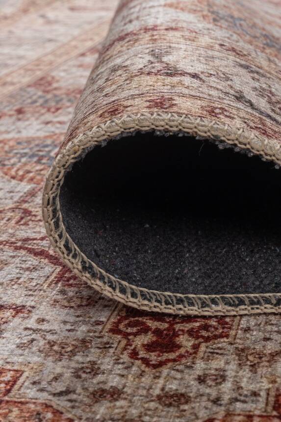 Folk Krem Vintage Etnik Madalyonlu Klasik Desenli Dokuma Tabanlı Şönil Halı AL 573 - 4
