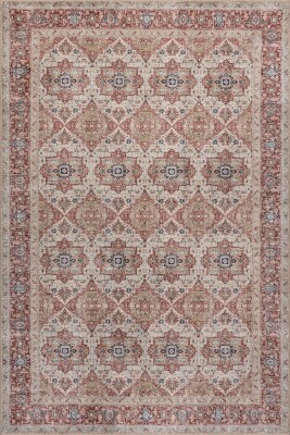 Folk Krem Vintage Etnik Madalyonlu Klasik Desenli Dokuma Tabanlı Şönil Halı AL 599 - Artloop - Krem Halılar