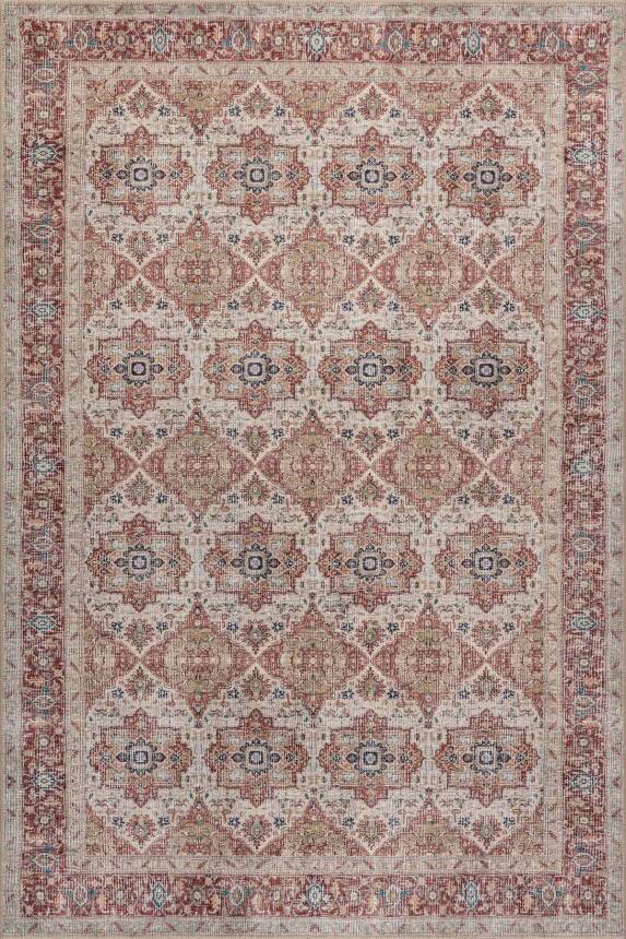 Folk Krem Vintage Etnik Madalyonlu Klasik Desenli Dokuma Tabanlı Şönil Halı AL 599 - 1